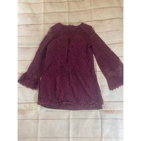 Lulu's Women's Burgandy Lace Bell Sleeve Long Sleeve Dress - Medium - Picture 12 of 16